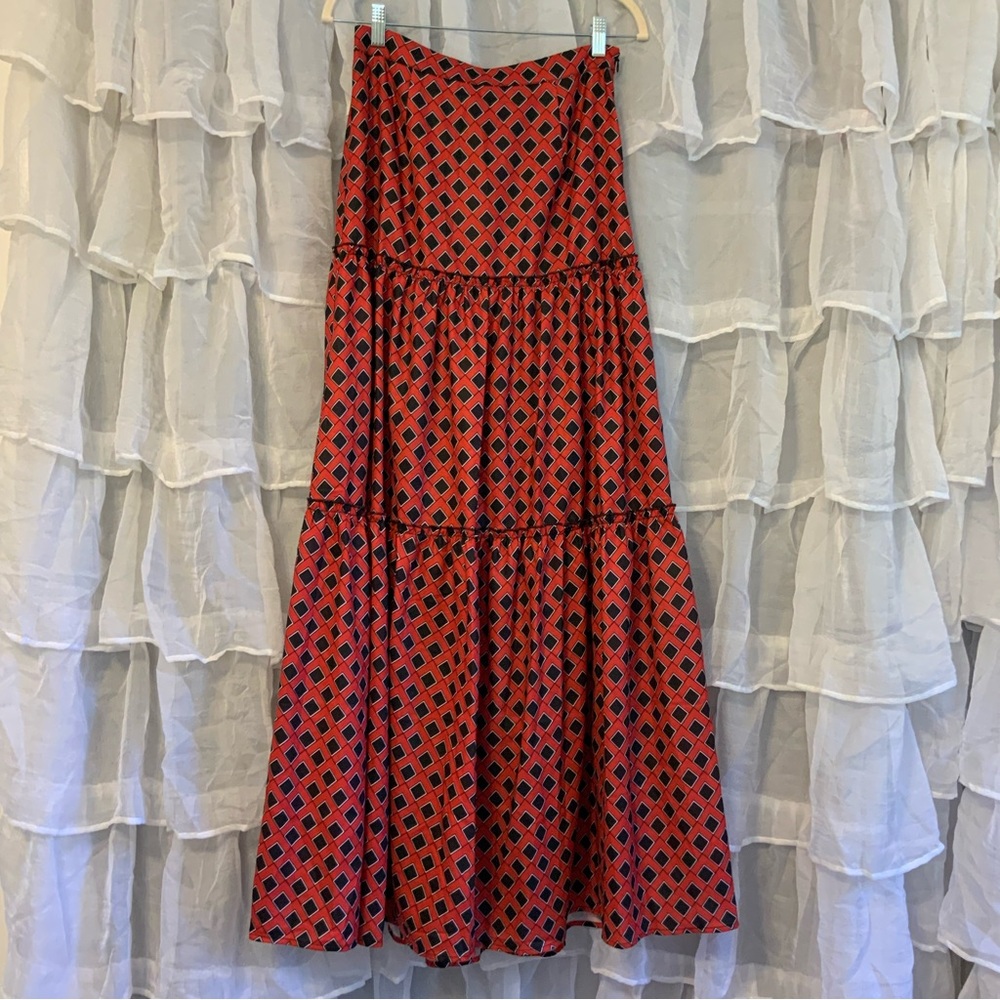 NanaMacs Red and Black Tiered A-Line Maxi Skirt